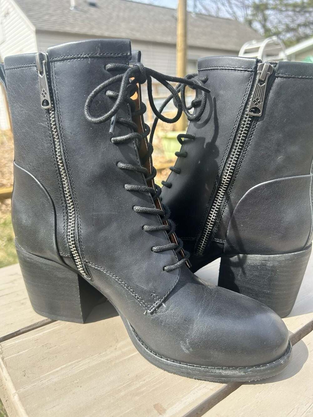 Patricia Nash Sicily Black Leather Lace-Up Block Heel Ankle Boots